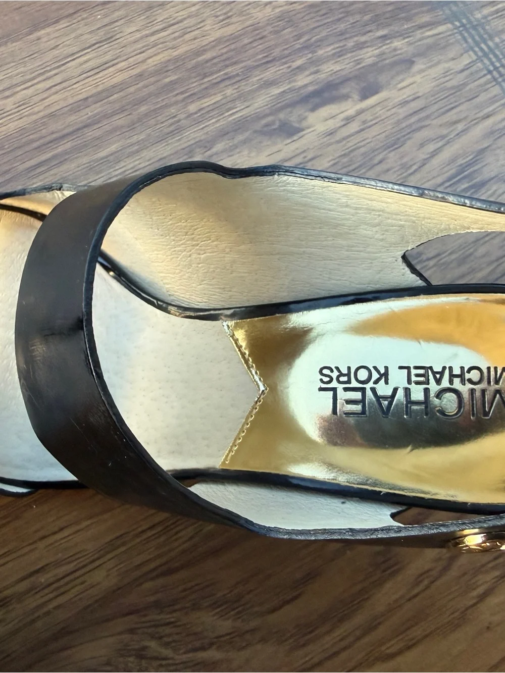 Michael Kors Black Patent Open-Toe Slingback Heels